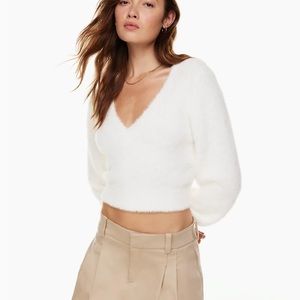 NWT White Cropped Aritzia Sunday Best V-Neck Sweater, 2XS